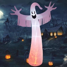 12FT Halloween Inflatables Outdoor Decorations: Inflatable Ghost with Fire Flame