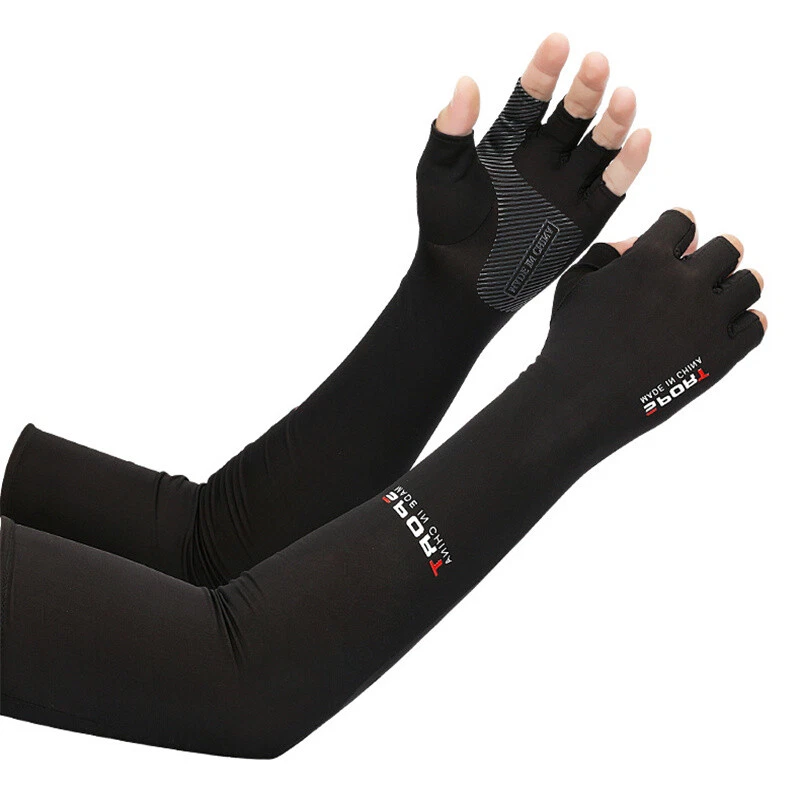 2pcs Sport Arm Sleeves Sun UV Protection Ice Cool Sleeves With 5-finger Cuff