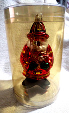 VTG Ornament Glass Kurt S Adler Firefighter Fireman 6" Holding Fire Truck Engine