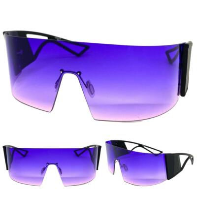 Oversized Modern Retro Wrap Shield SUNGLASSES Huge X-Large Frame Big Purple Lens