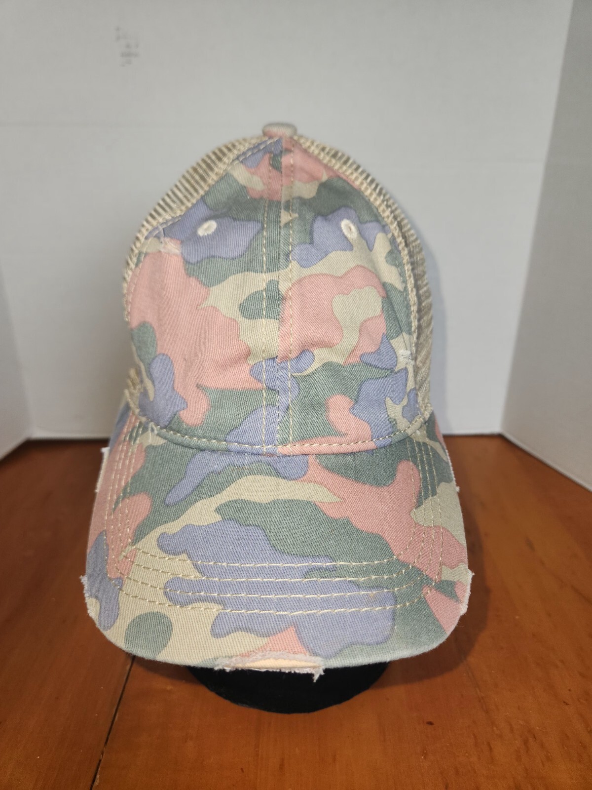 Cappello C.C Pony Cap mimetico regolabile camionista coda di cavallo rosa viola grigio