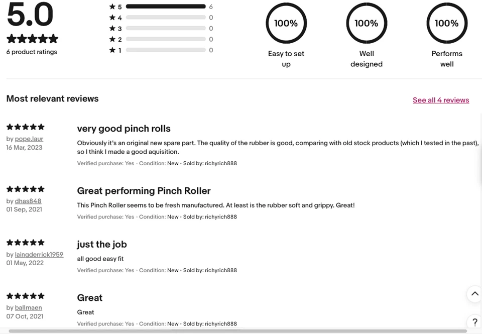 2x RDP0055 Genuine Technics Pinch Roller RS AZ6, BX501, TR474, TR575, BX601 🇬🇧 - Image 4 of 4