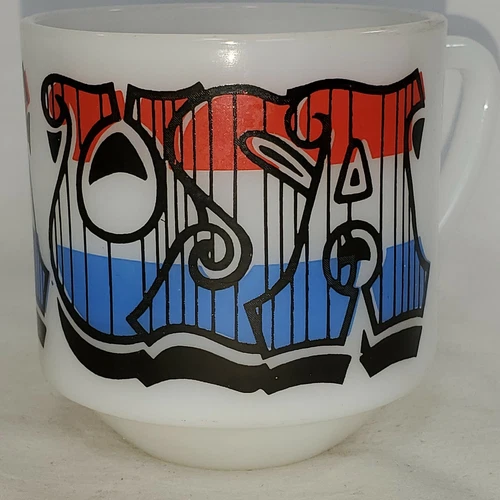 Vintage Federal Milk Glass USA Mug Patriotic Americana Heat Proof Red White Blue