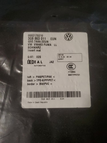 Genuine VW 1 Set Foot Mats Black/Black 3G8863011AEUN - Picture 2 of 4