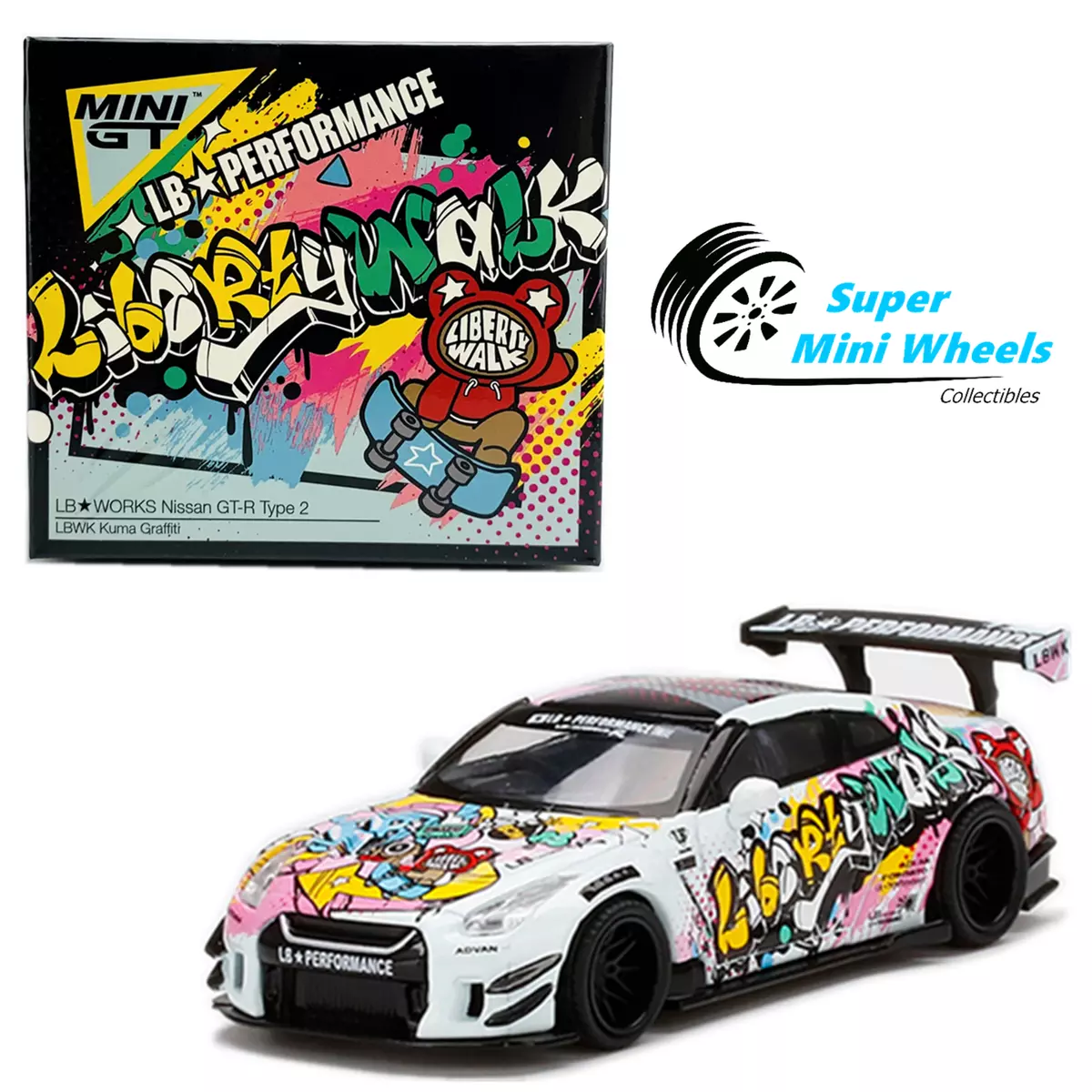 Mini GT 1:64 LB-Works Nissan GT-R R35 Type 2 Rear Wing Ver 3 Kuma Graffiti  #244