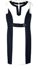 Tahari Arthur S Levine Dark Navy Blue White Sleeveless Lined Sheath Dress Size 4