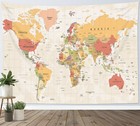 Countries and Major Cities and World Map Tapestry for Bedroom Living Room Dorm