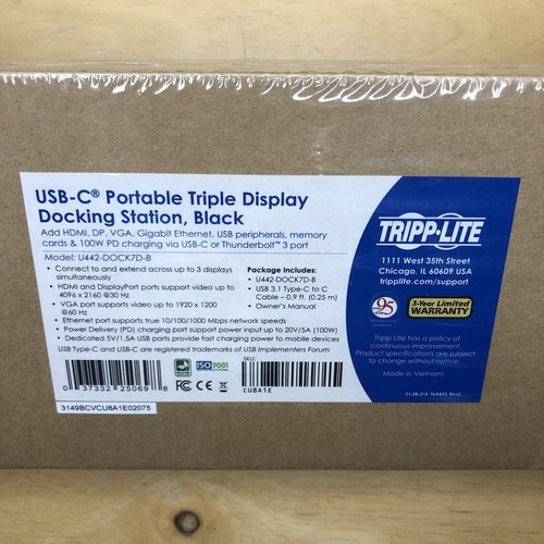 Tripp Lite U442-DOCK7D-B USB-C Triple Display DOCKING STATION w/Ethernet BLK NIB - Picture 5 of 5