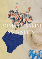 Only 3 Left New Two Piece Swimsuit for Women Tankini: Blue, Tropical Theme, M