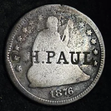 1876 Seated Liberty Silver Quarter COUNTER STAMP G.H. PAUL FREE P/H E166 ACM
