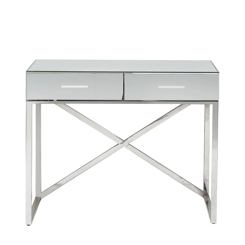Mirrored Console Table with 2 Drawers X Frame Modern Hallway Table Cross Legs - Image 2 of 4