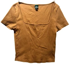 WILD FABLE Copper Ribbed Cropped Short Sleeve T-Shirt Size Small