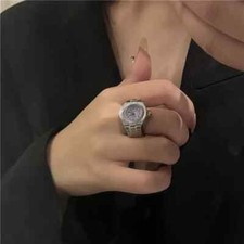 Women Unisex Finger Watch Creative Elastic Round Quartz Finger Ring Watches Gift