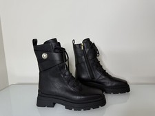 NEW Jimmy Choo NOEMI Combat Moto Lace Up Logo Boot Black Leather Sz 38 EU 8 US