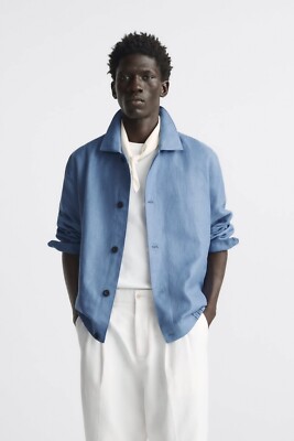 New Zara Linen Cotton Jacket 6861/446 Blue S coat overshirt shirt