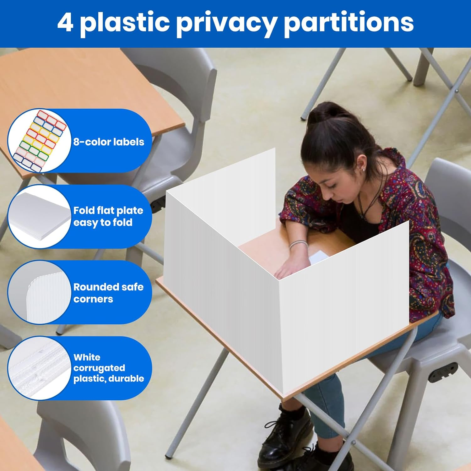 4 Pieces Privacy Shields for Student DesksEasy to Clean Plastic Desk