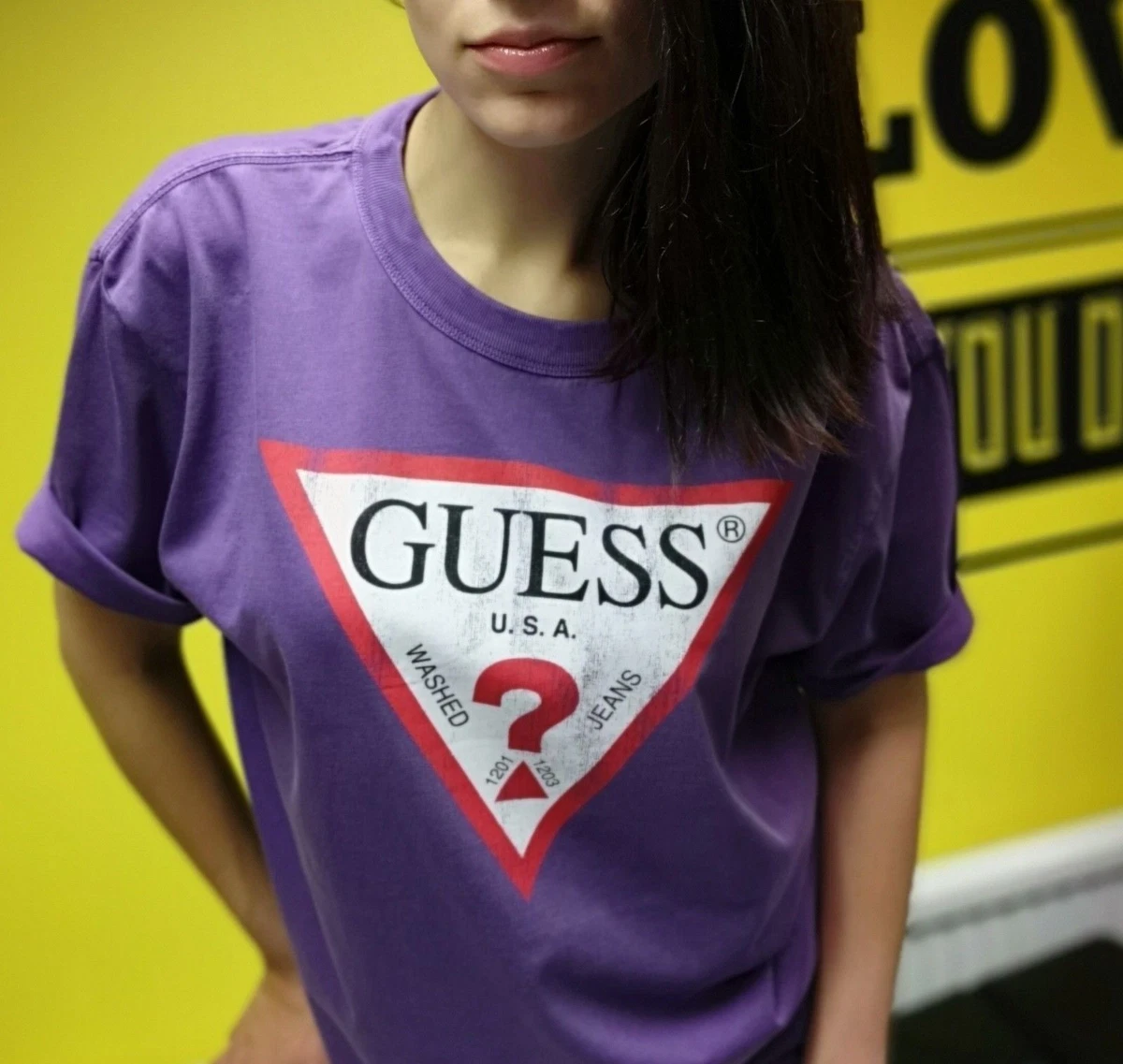Guess Oversized Vintage Triangle Logo Womens T shirt
