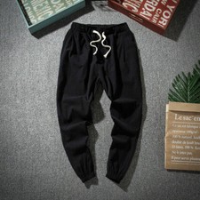 Men Cotton Linen Trousers Baggy Pants Harem Style Elastic Waist Loose Casual