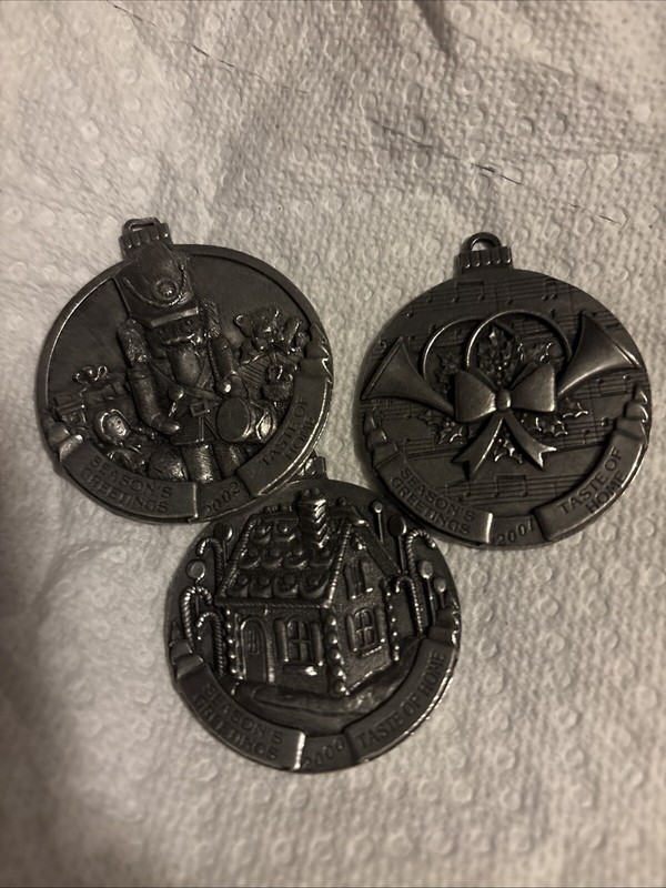 3 Taste Of Home Ornaments Vintage Pewter 2000-2002
