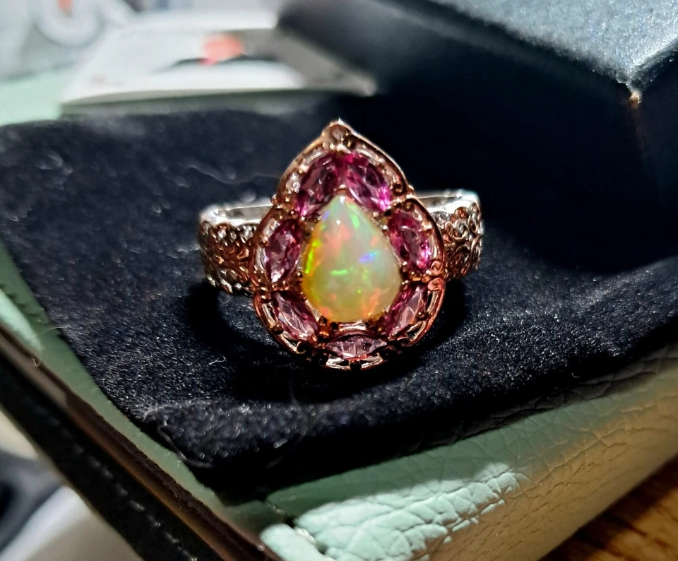 Gems En Voque Ethiopian Opal And Umba River Rose Garnet Ring Sz 12 - Image 2 of 4
