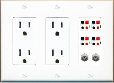 RiteAV 4 Speaker 2 Port Coax Cable TV Wall Plate - 2 Outlet [White]
