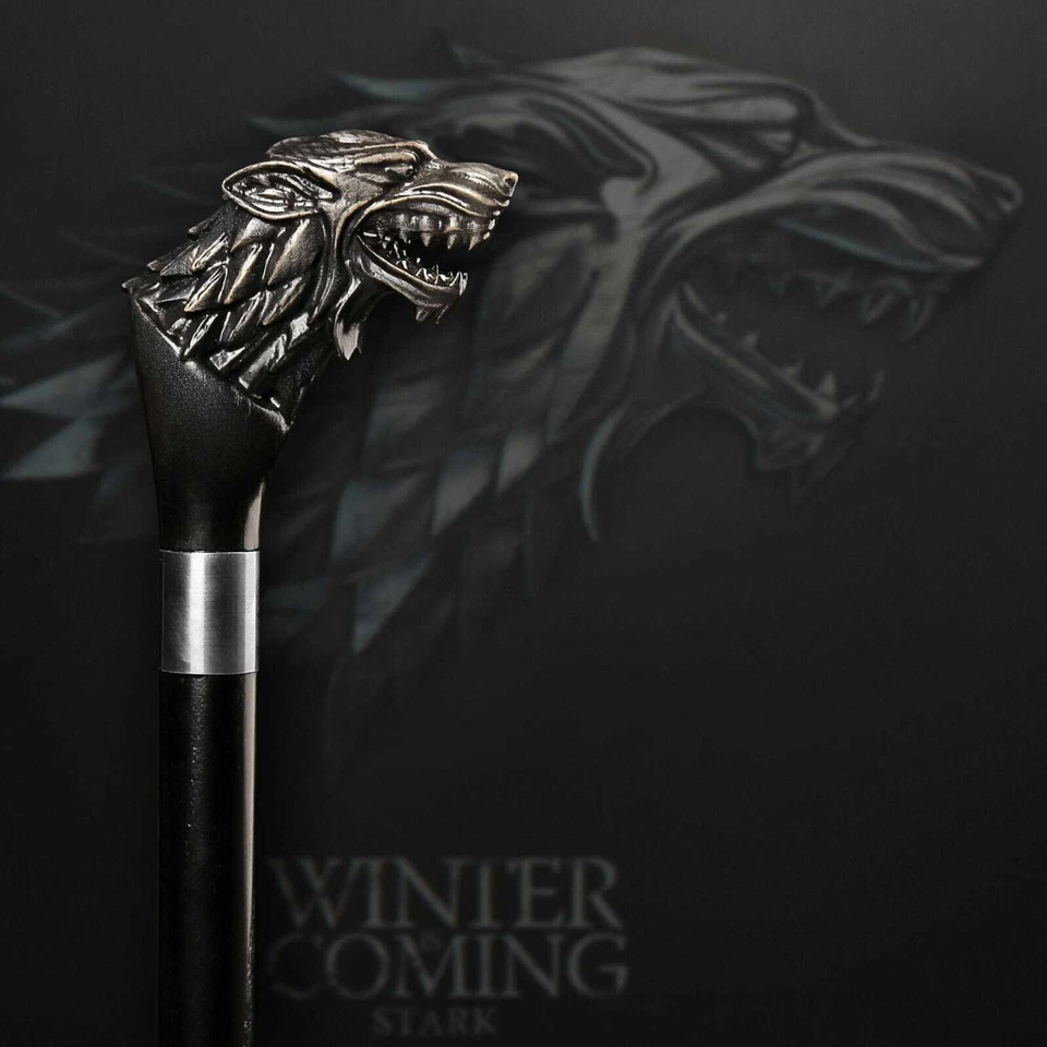 Bastón de madera tallado a mano Designer Wolf negro DISEÑADOR para nuevo estilo Foto 3 de 4