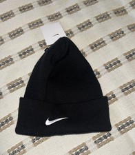 Nike Black Beanie Winter Cap White Logo Swoosh One Size