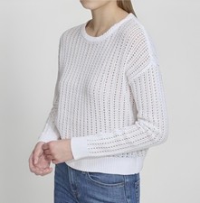DKNY Jeans Women s XS Open Stitch Long Sleeve Cotton Sweater White Knitted Beach