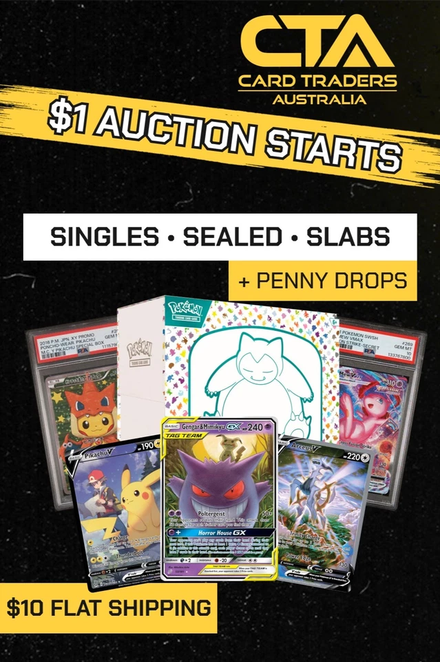 POKÉMON SINGLES & SLABS - $1 AUCTION STARTS + PENNY DROPS