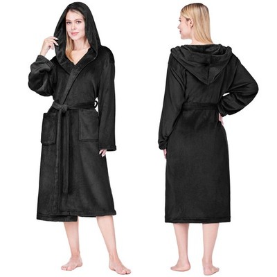 Womens Robe with Hood Fleece Plush Soft Long Hooded Robe Bathrobe for Spa Bath