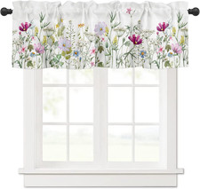 Curtain Valance, Wildflowers Spring Watercolor Flower Floral Print Plants Short
