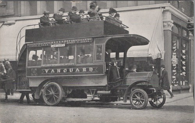 #ad Vanguard Motor Bus Law Courts Oxford Street Passengers London 1920s? Postcard $14.95