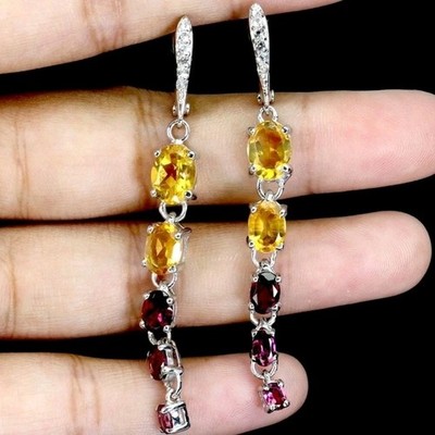 925Sterling Silber Ohrhänger Citrin Echt Edelsteine 585weißgold Vergoldung