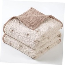 Muslin Quilt Blanket, Crib Blanket for Baby and Toddler,47x47 Sand Daisy