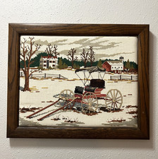 Vintage 1984 Dimensions Snowy Surrey Framed Cross Stitch Mildred Sand Kratz 3573