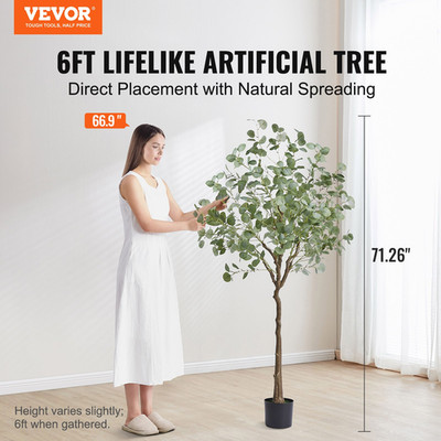 Artificial Eucalyptus Tree, 6 FT Tall Faux Plant, Secure PE Material & Anti-Tip