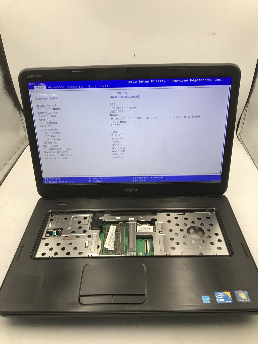 DELL INSPIRON N5040 - BOOTS TO BIOS - INTEL I3 M380 - 4GB RAM - 15