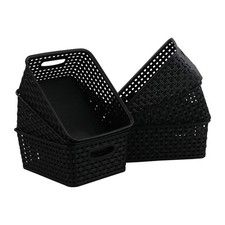 Black Plastic Weave Storage Baskets Set Of 6