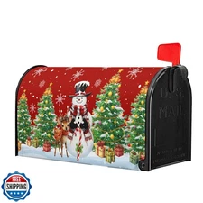 Anyako Christmas Snowman and Green Tree Mailbox Cover Snowflakes Red Mailbox 