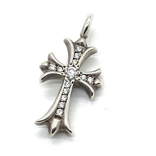 CHROME HEARTS Ciondolo Cromo Cuori TNY CRSF P DMND Piccola Croce Grassa Pavè Diamante Top SV925