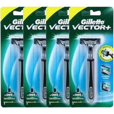 4x Gillette Vector Razor Handle + 1 Refill Blade and Pivot Head (fits Atra)