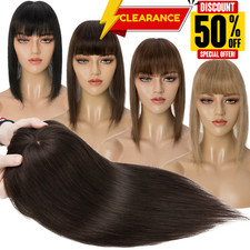 150 Clip in Top Human Hair Topper Toupee Wig Silk Base Women Hairpiece Clip ins