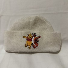Vintage Disney Pooh Tigger White Fleece Embroidered Baby Beanie 0-3 Months