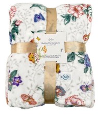   LENOX Butterfly Meadow Floral Oversized Soft Throw Blanket 60 X 70 Plush       