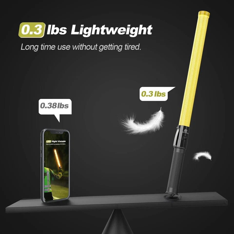 2 Pack 21 Inch Traffic Wand, Yellow Led Traffic Control Baton, Night Safety Ligh
