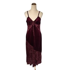 Cider Sz XL Velvet Burnout Lace Midi Dress Burgundy Slip Y2k Fairycore Whimsy