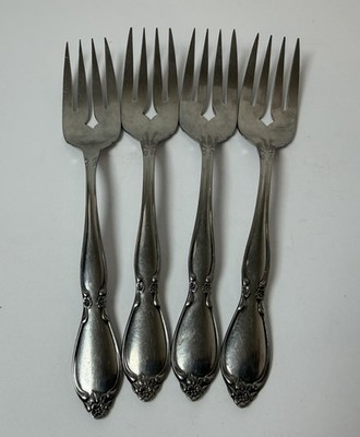 4 Oneida Community CHATELAINE Salad Fork Glossy Stainless Flatware 6 1/4''