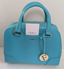 Furla Double Handle Turquoise Leather Satchel Handbag with Shoulder Strap NWOT