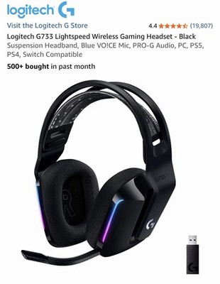 Logitech G733 Lightspeed Wireless Gaming Headset, Suspension Headband, Lightsync