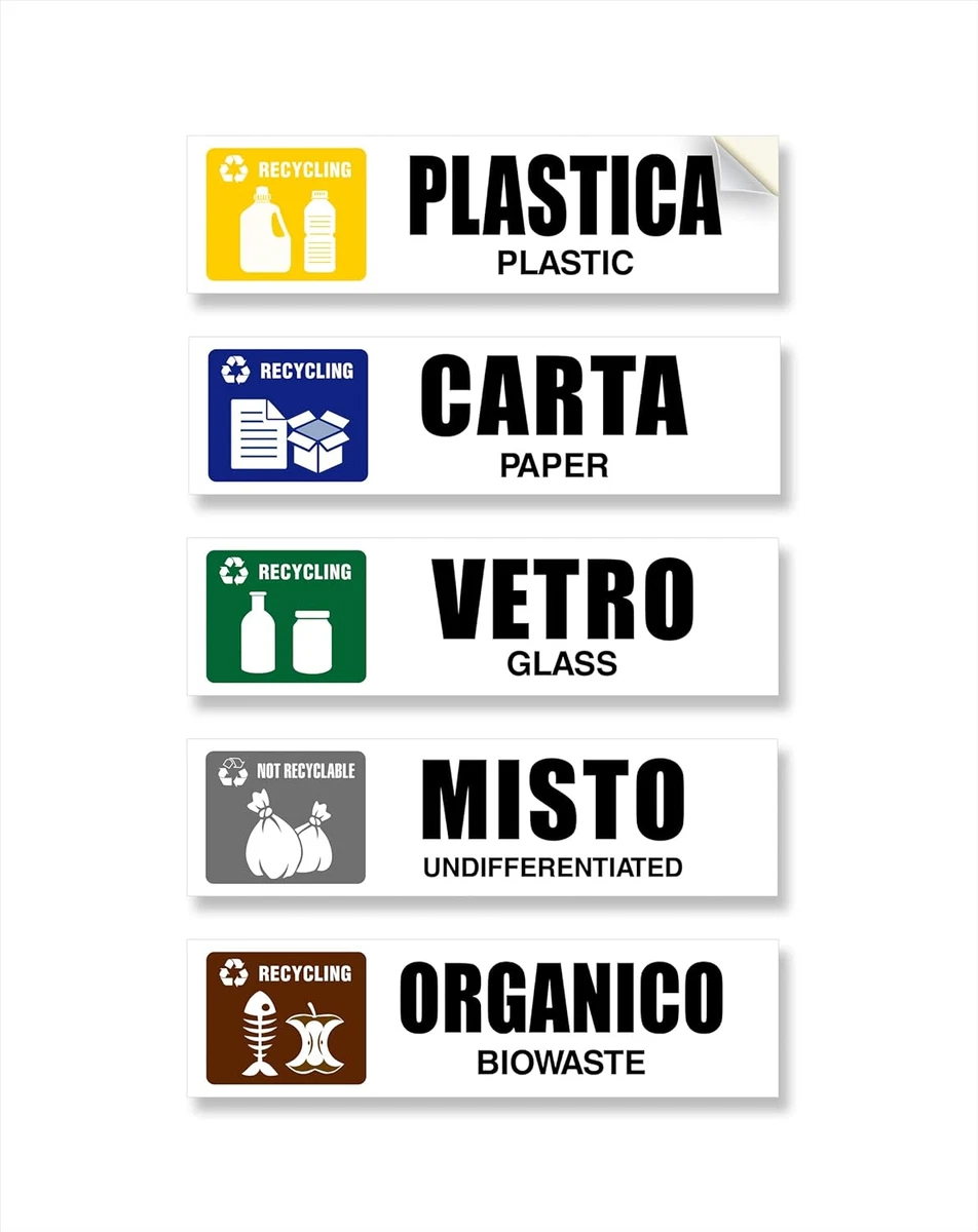 Signs Design Kit 6 Pezzi - Etichette Adesive Rilievo Per Raccolta Differenziata, Personalizzabili, Mod.01 Trapezio - 5